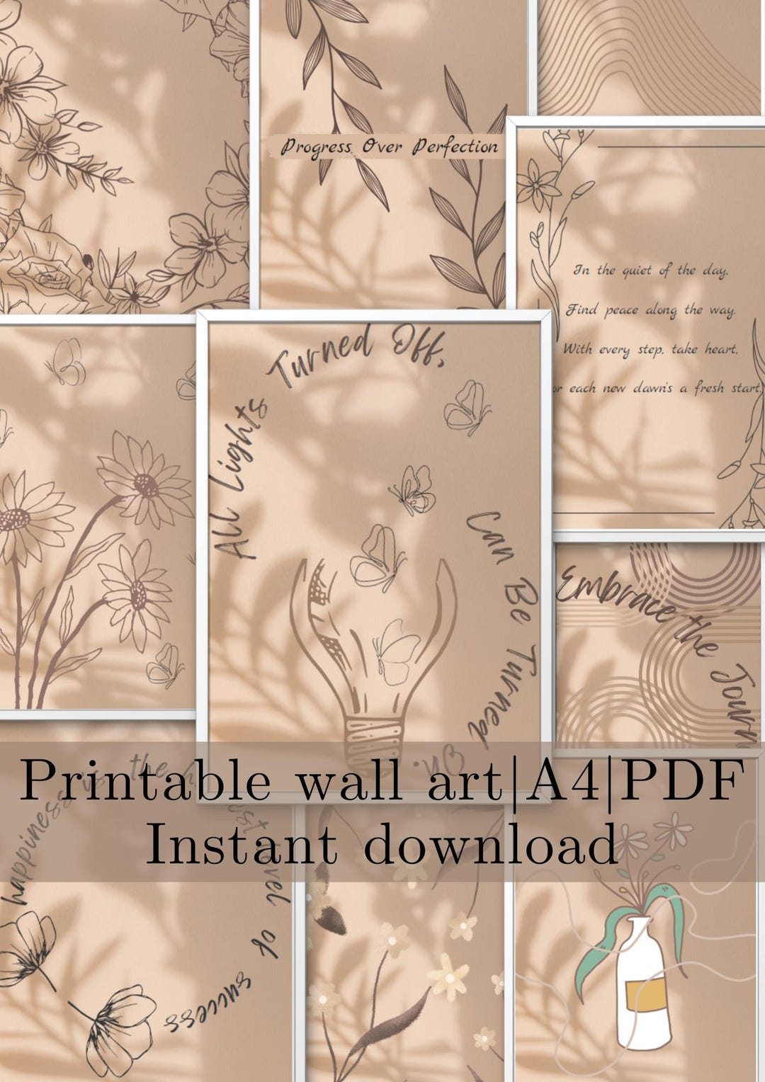 Printable Neutral Wall Art Set Beige Minimalist Posters for Elegant ...
