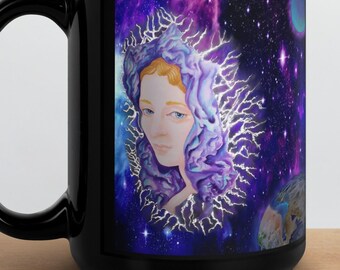 Angel in space Original Art Black Glossy Mug