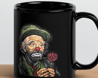 Emmett Kelley Sad Clown Black Glossy Mug