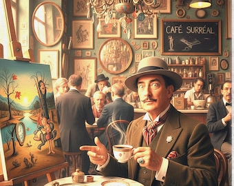 Salvador Dali in a coffee shop Art Print on Canvas