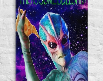 Resident Alien in Space with pizza Thin canvas
