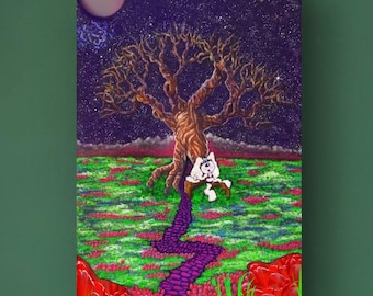 Intergalactic Space Bunny Original Art Print on Canvas