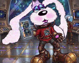 Intergalactic Space Bunny Captain Original Art Instant Digital Download Fantasy  Printable