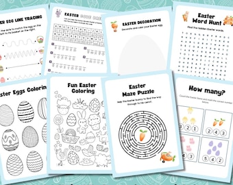 Libro de actividades de Pascua para niños: colorear, trazar y laberintos (PDF imprimible)