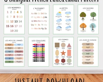 Bilingual French Educational Posters: Shapes, Numbers, Alphabet (Digital Download)