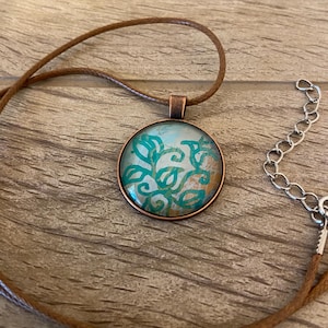 Hand Painted Decoupage Cabochon Pendant