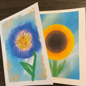 Conjunto de dois cartões de felicitações com flores abstratas de outono
