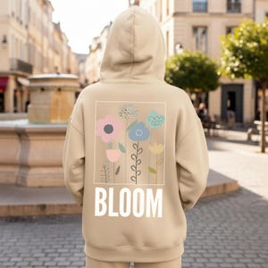 Floral Hoodie Unisex - Bloom Sweatshirt mit Blumen Print - Bunter Oversized Kapuzenpullover - Self Care Statement Hoodie - Geschenk