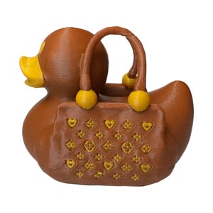 Designer-style duck with clasp and stitching details