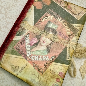 Junk Journal Folio with Roses, French Collage, Ephemera Pack, Shabby Chic Writer Gift, Handmade Cottagecore Journal