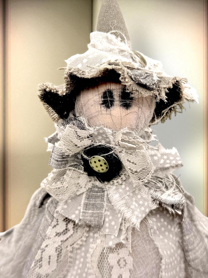 Handcrafted Primitive Ghost Witch Figurine - Gothic Halloween Decor for Spooky Home Accents & Witchy Gifts