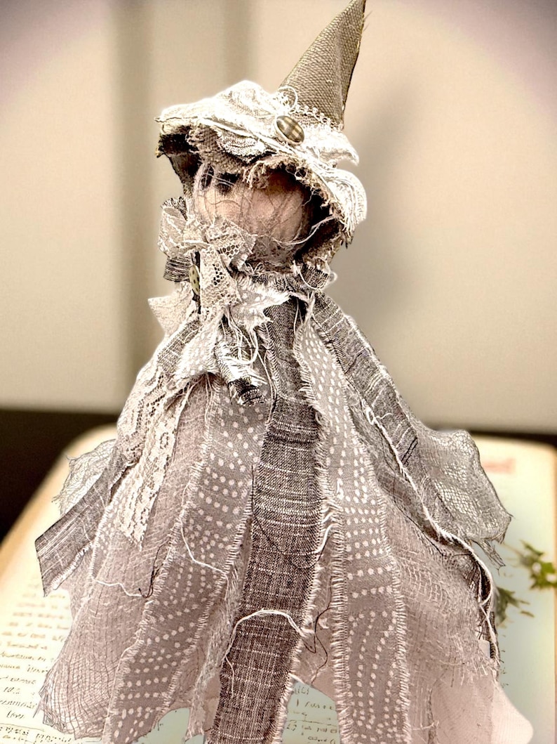 Handcrafted Primitive Ghost Witch Figurine - Gothic Halloween Decor for Spooky Home Accents & Witchy Gifts