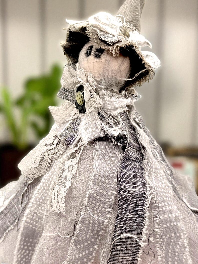 Handcrafted Primitive Ghost Witch Figurine - Gothic Halloween Decor for Spooky Home Accents & Witchy Gifts