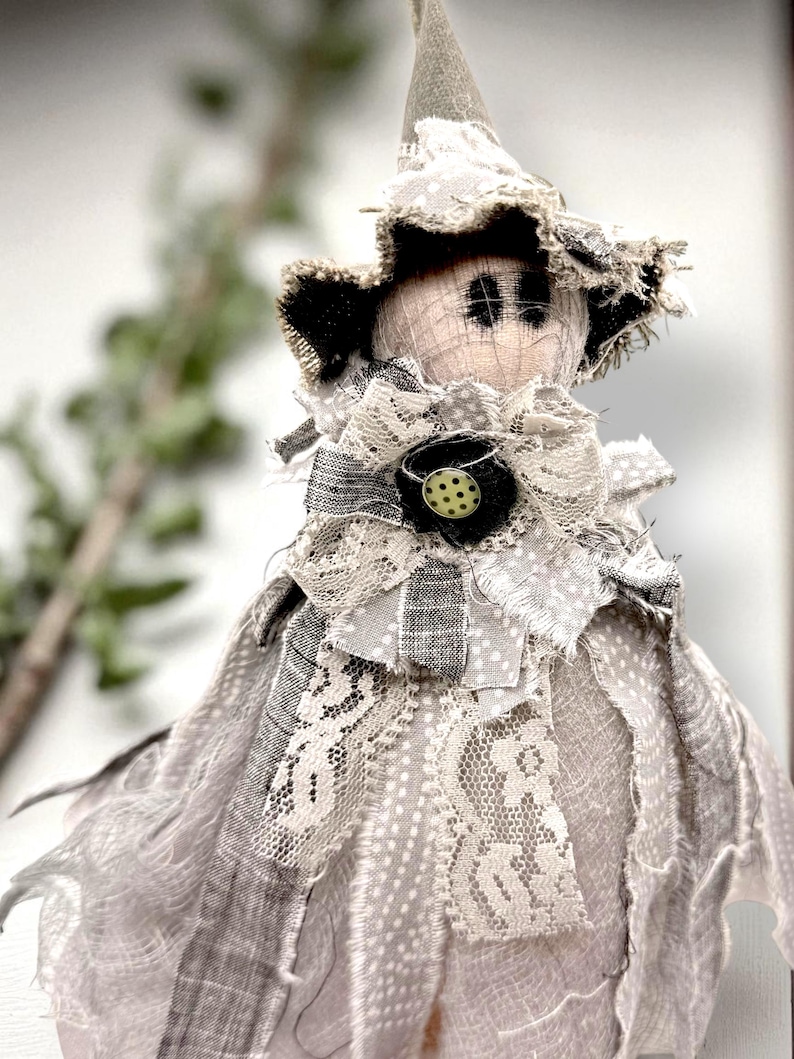 Handcrafted Primitive Ghost Witch Figurine - Gothic Halloween Decor for Spooky Home Accents & Witchy Gifts