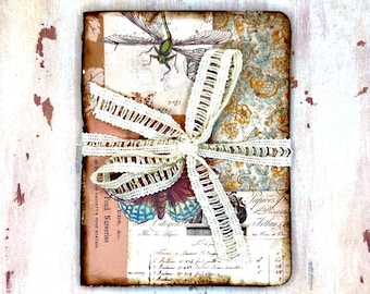 Vintage Junk Journal Tea Stained Paper, Handmade Collage Folio, Antique Look Mini Diary Notebook
