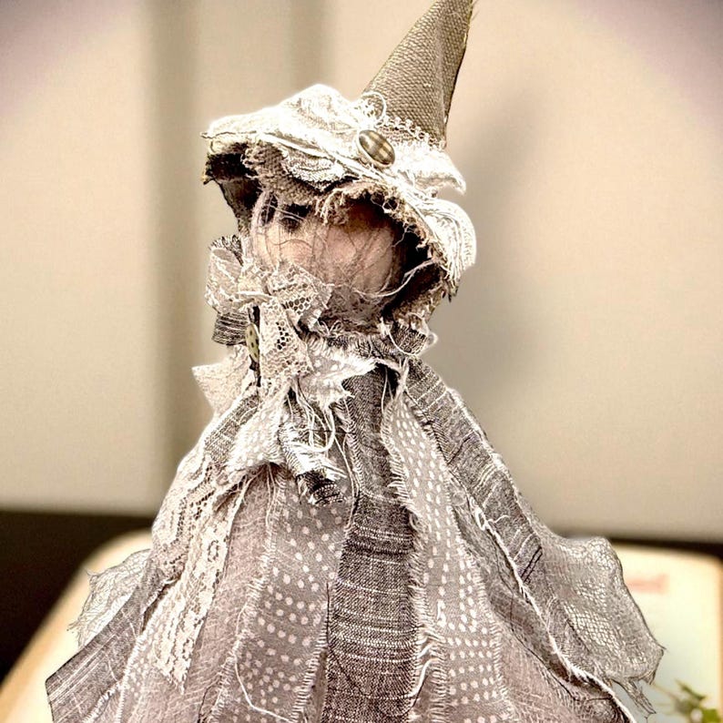 Handcrafted Primitive Ghost Witch Figurine - Gothic Halloween Decor for Spooky Home Accents & Witchy Gifts