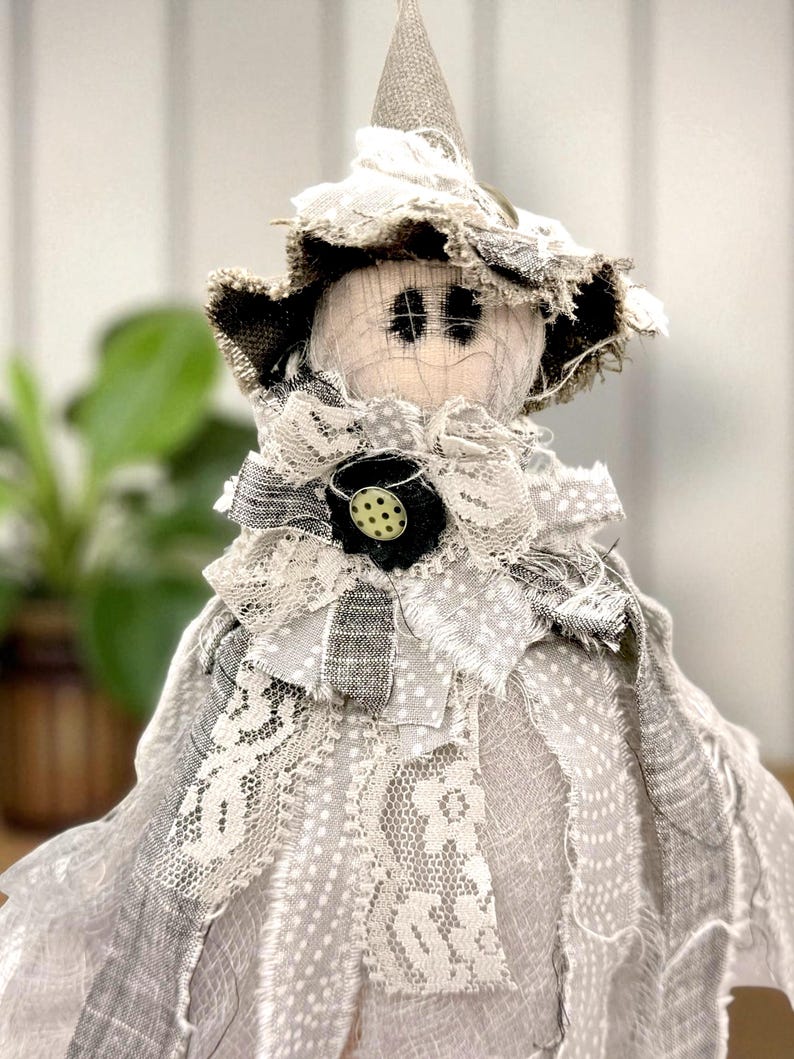 Handcrafted Primitive Ghost Witch Figurine - Gothic Halloween Decor for Spooky Home Accents & Witchy Gifts