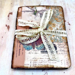 Vintage Junk Journal Tea Stained Paper, Handmade Collage Folio, Antique Look Mini Diary Notebook