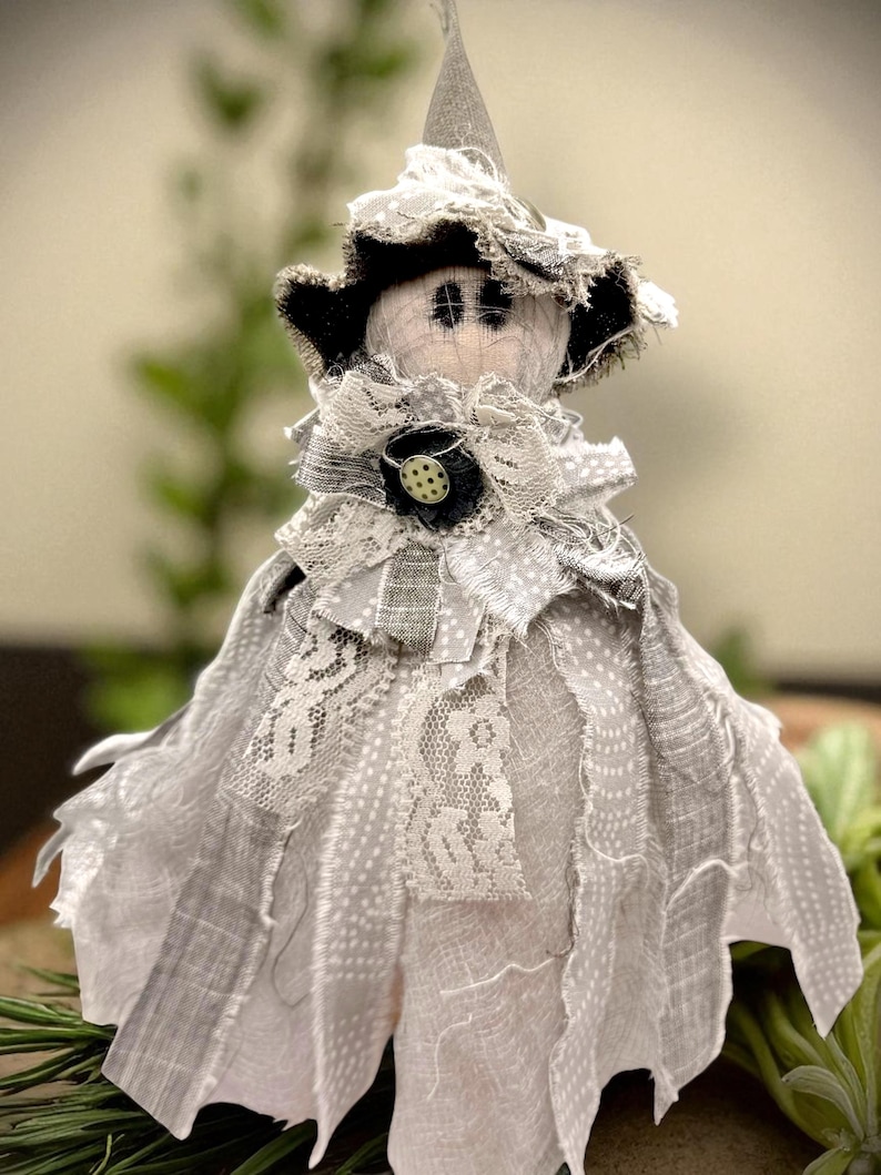 Handcrafted Primitive Ghost Witch Figurine - Gothic Halloween Decor for Spooky Home Accents & Witchy Gifts
