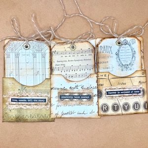 Handmade Junk Journal Tag & Pocket Set: Vintage Style Writing Inserts