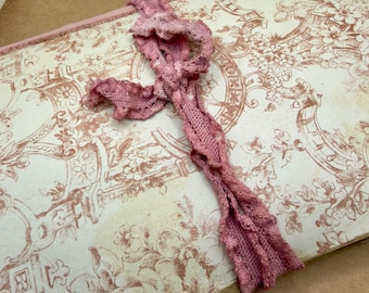 Handmade Large Blank Junk Journal - Tea Stained Paper, neutral pages, lace tie, handmade signature