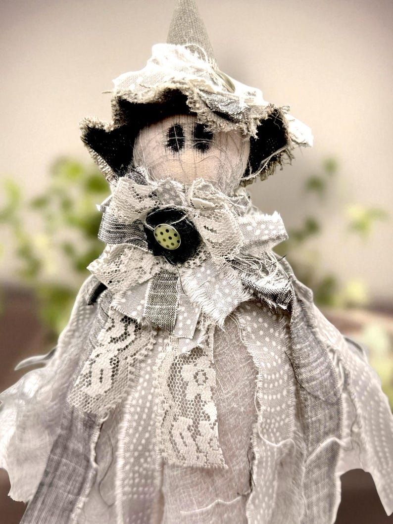 Handcrafted Primitive Ghost Witch Figurine - Gothic Halloween Decor for Spooky Home Accents & Witchy Gifts