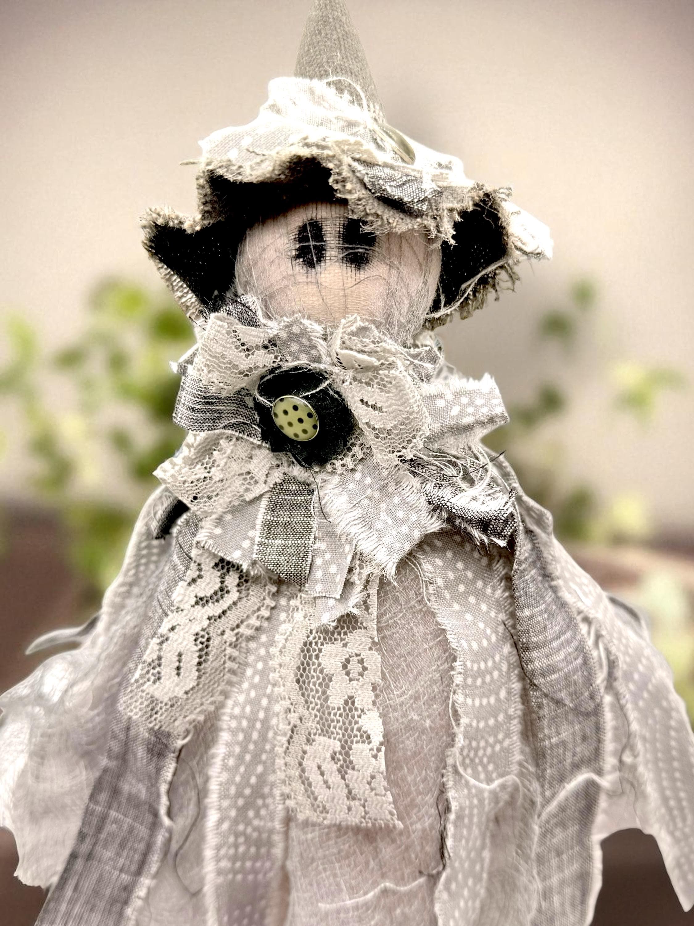 Bestselling Primitive Ghost Doll Whimsigoth Handmade Gothic Witch Decor, Witchy Shelf Ornament, Rustic Witchcore Table Accent Gift