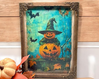 Vintage Halloween Wall Decor - Handmade Primitive Fall Sign, Rustic Wood Pumpkin Home Accent