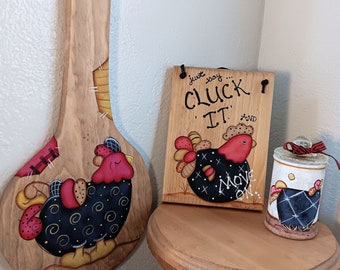 Chicken wall art/ Tole painted Chickens/ Wood cutting boards/ Whimsy Chickens/ Cheese Board/ Cutting Boards