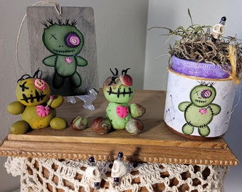 Painted Voodoo dolls, Clay dolls, Halloween decorations, Unique gifts, Unique gift sets, 6 piece set