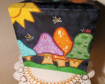 Decorative storage box/ Mushroom theme/ Hand painted boxes/ Trinket boxes/ Painted Boxes