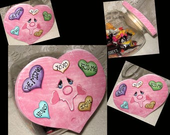 Cookie Jar Lid, Painted Gifts,Candy Jar Lids,Valentines Day Gifts,Housewarming Gifts,Gift For Her,Wood Hearts,Candy Hearts,Handmade Gifts