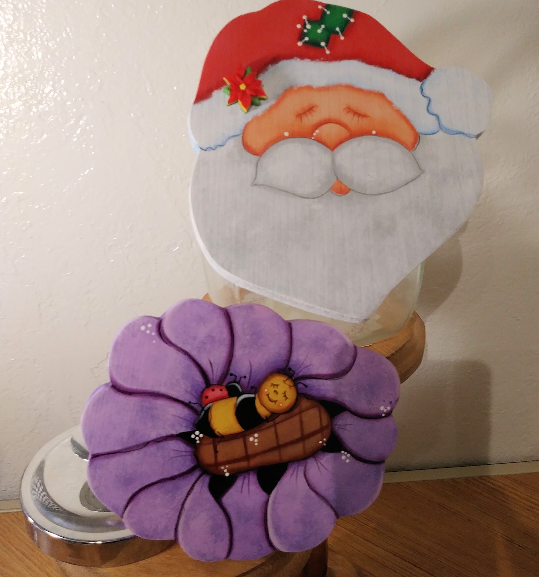 Cookie Jar/lids 3 Piece Gift Set Santa Clause and Flower Etsy