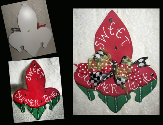 Fleur De Lis Door Signs Watermelon Fleur De Lis Painted Etsy