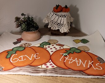 Thanksgiving Table Runner, Washable mats, Painted Pumpkins, 24" long, Hand painted, Pumpkins