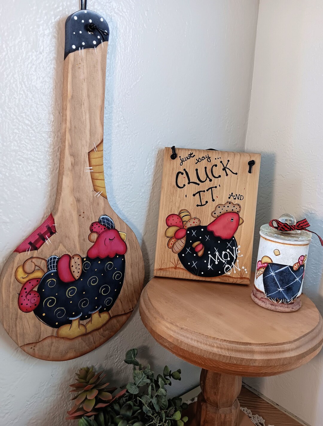 Chicken Wall Art/ Tole Painted Chickens/ Wood Cutting Boards/ Whimsy