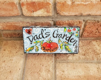 Garden Brick, Dad's Garden, Tomato, Vegetable Garden, Painted Brick