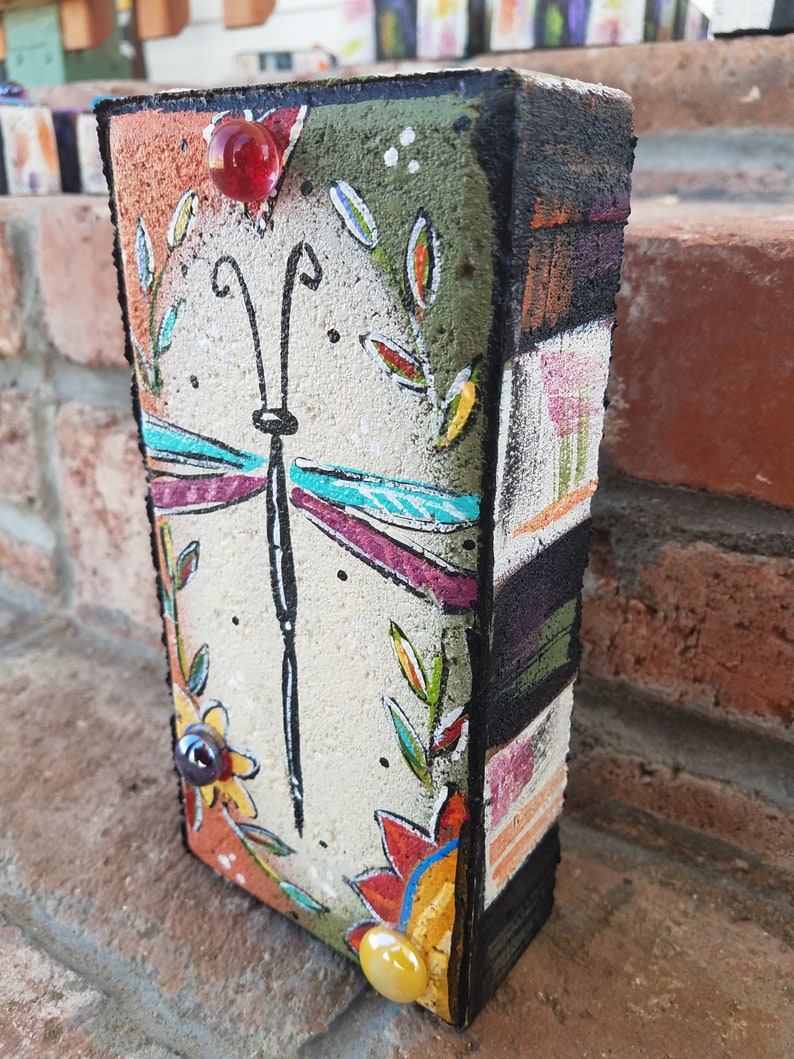 Garden Brick, Painted Brick, Dragonfly, Garden Art, Whimsical image 2