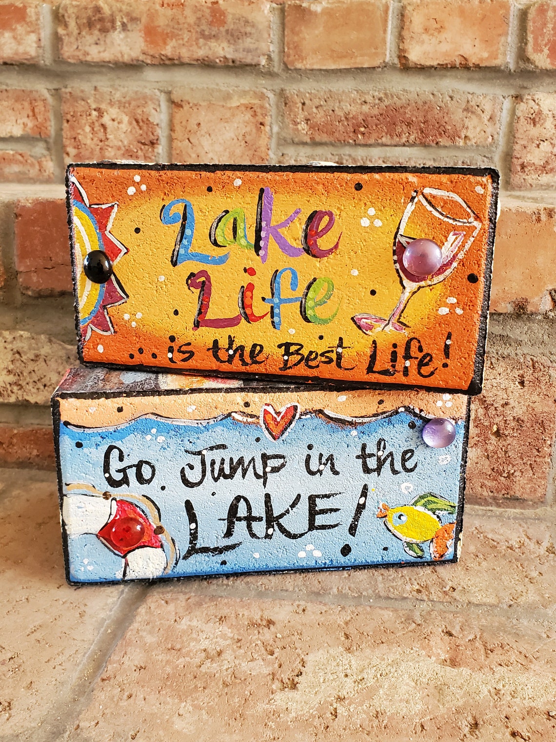 Garden Brick Lake Lake Gift Painted Brick Wine Etsy