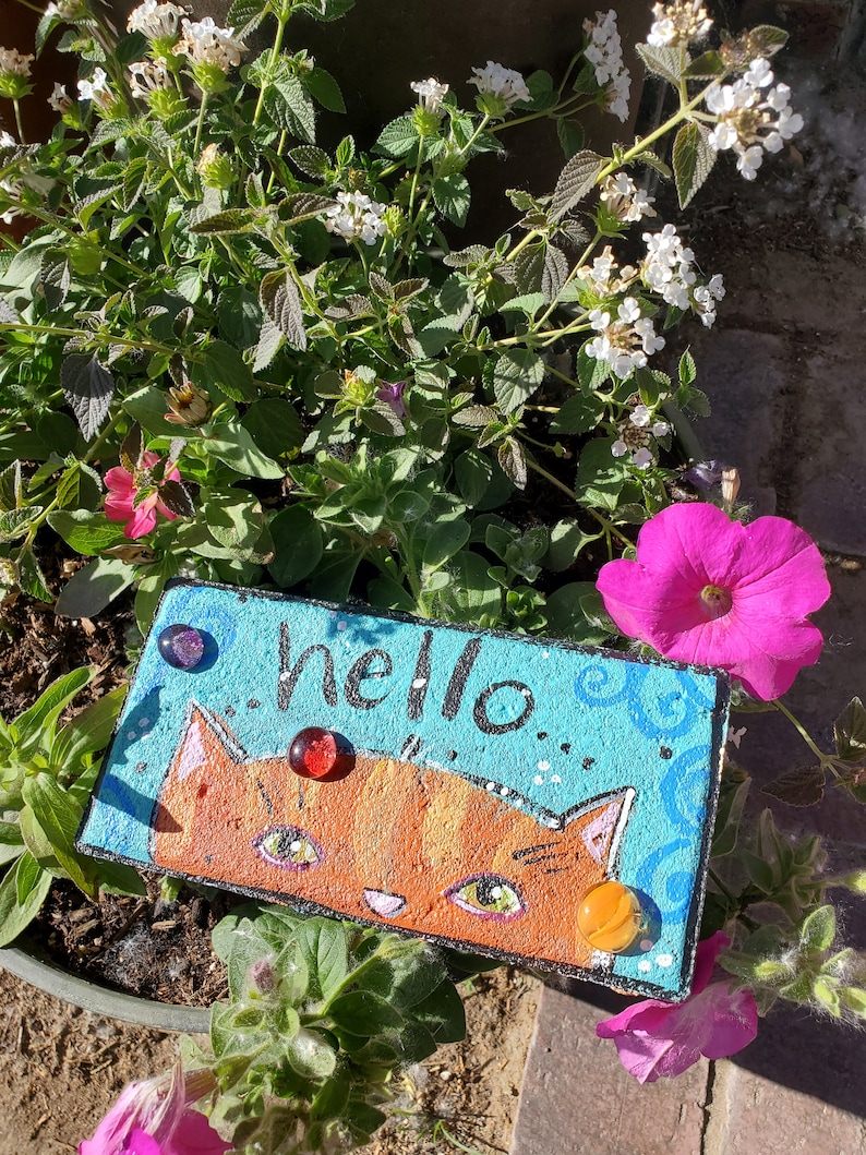 Painted Brick, Garden Brick, Cat, Cat Lovers, Cat Ladies, Garden Gift image 1