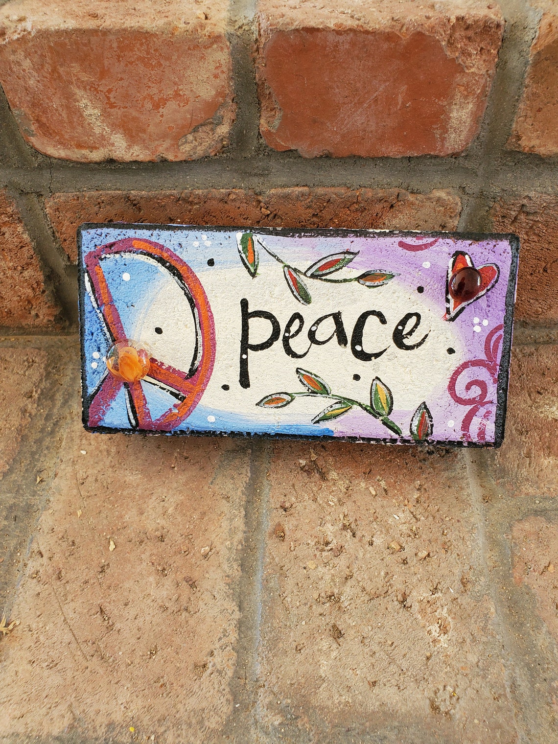Garden Bricks, Painted Bricks, Hippie Style, Peace, Peace Sign - Etsy