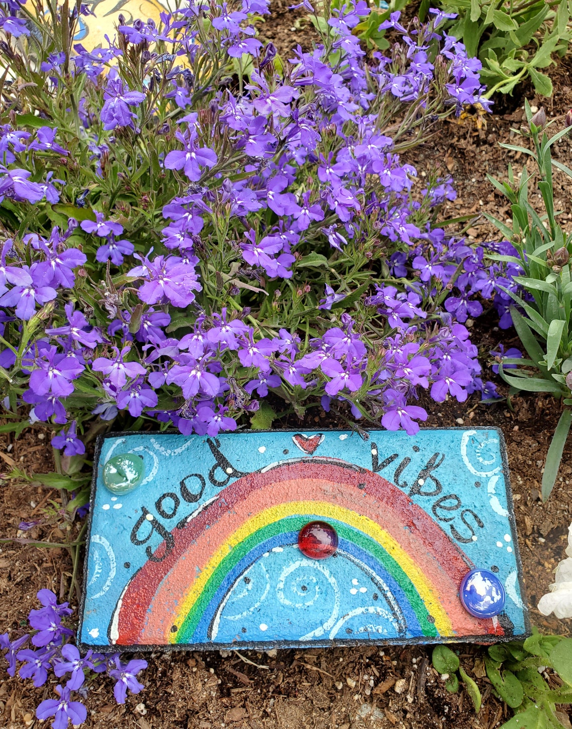 Painted Brick Garden Brick Rainbow Good Vibes Hippie Etsy