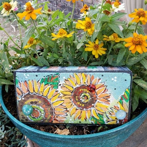 Sunflower Brick, Sunflower, Painted Brick, Brick Art