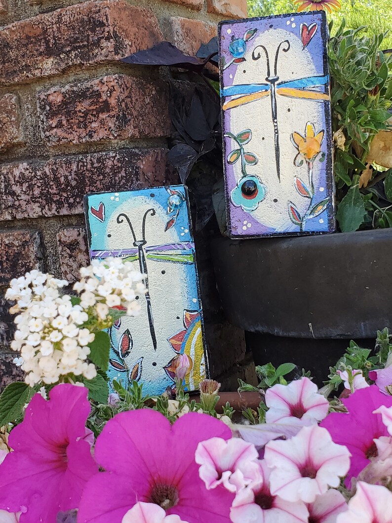 Garden Brick, Painted Brick, Dragonfly, Garden Art, Whimsical image 4