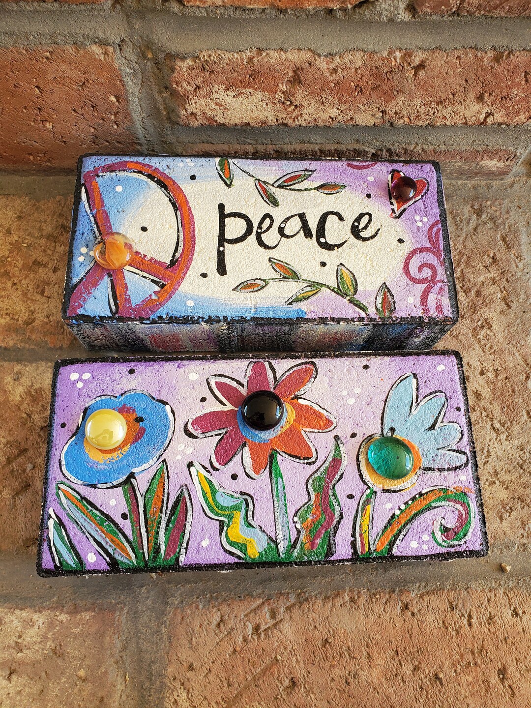 Painted Bricks, Garden Bricks, Peace, Peace Sign, Flowers - Etsy