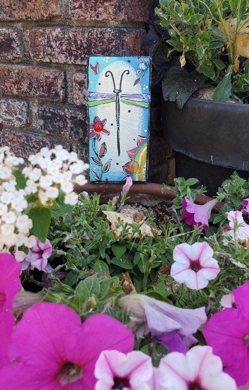 Garden Brick, Painted Brick, Dragonfly, Garden Art, Whimsical image 7