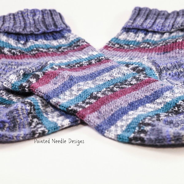 Socks Handknit with Turn Down Cuffs and Stripes