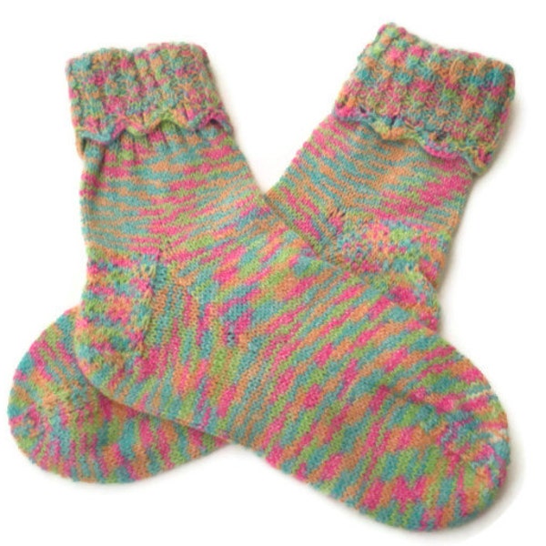 Hand Knit Socks -  Women's Multi-Color Pastel Socks