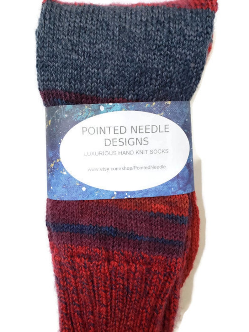 Multi-Colored Blue and Red Mens Hand Knit Socks Casual Socks Size 9.5-10