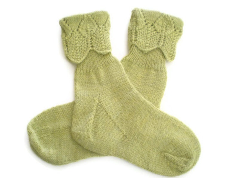 Casual Socks Socks Size 5-6 Hand Knit Women/'s Green Tea Socks with Lace Cuff